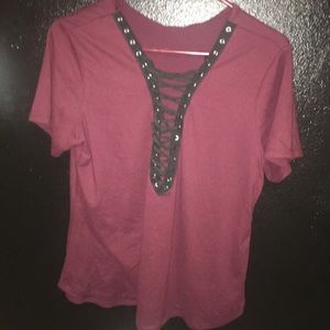 Lace up burgundy T-shirt